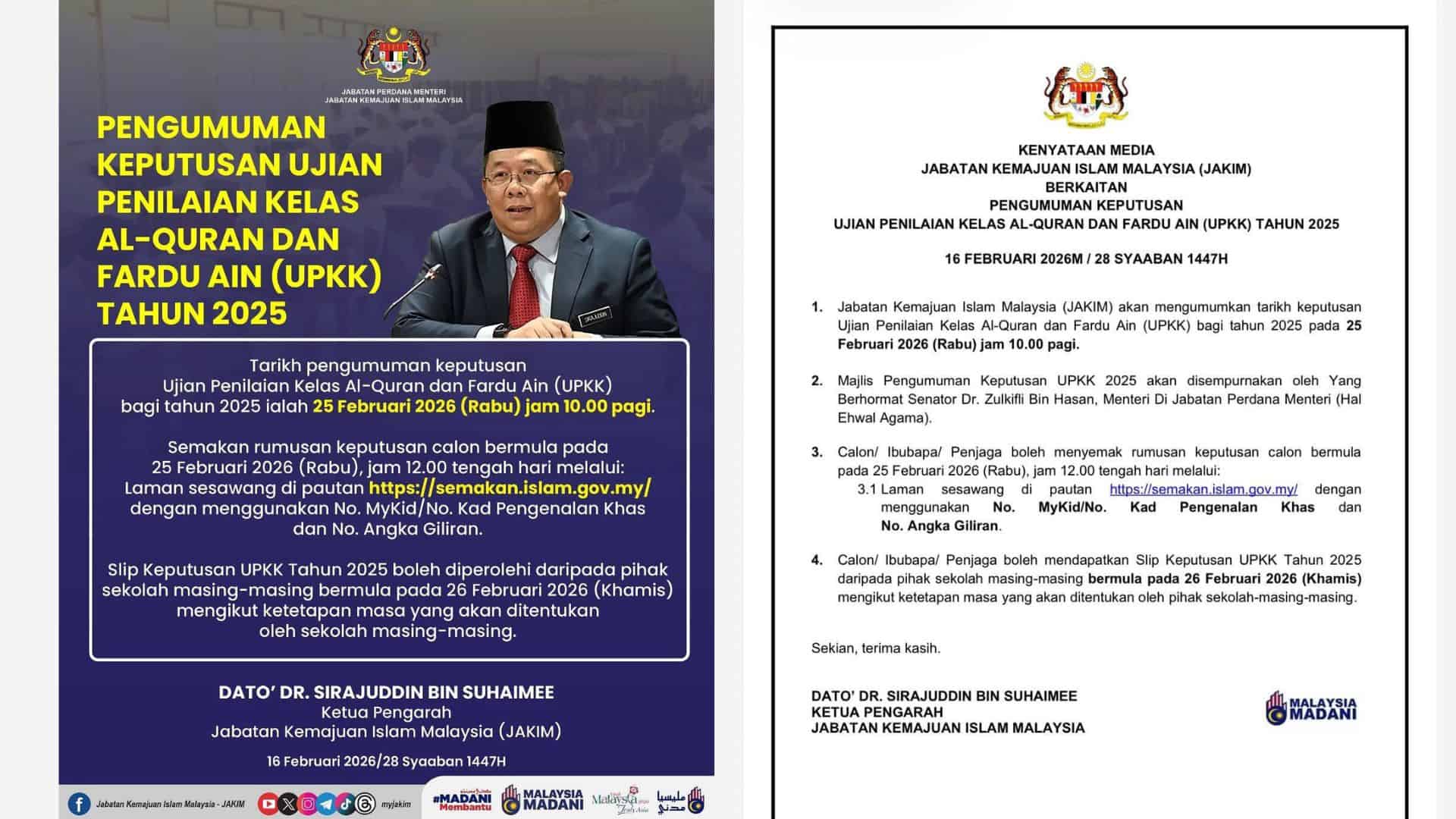 Résultats UPKK 2025/2026 (semakan.islam.gov.my) JAKIM